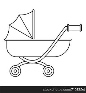 Toy baby pram icon. Outline toy baby pram vector icon for web design isolated on white background. Toy baby pram icon, outline style