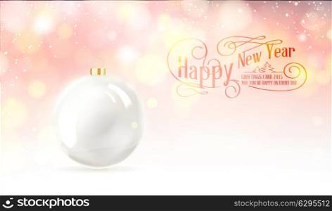 Toy ball for holiday fir-tree over snow background. Vector illustration.