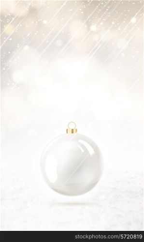 Toy ball for holiday fir-tree over vertical snow background. Vector illustration.