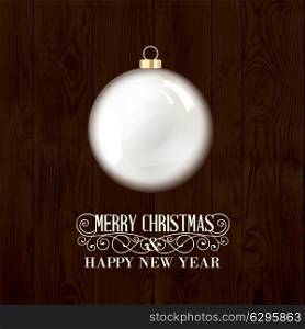 Toy ball for holiday fir-tree over wooden background. Vector illustration.