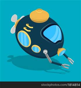 toy bathyscaphe in research in cartoon style. Children toys and entertainment. Underwater research. Vector