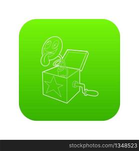 Toy box in spring icon green vector isolated on white background. Toy box in spring icon green vector