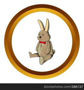 Toy bunny vector icon in golden circle, cartoon style isolated on white background. Toy bunny vector icon