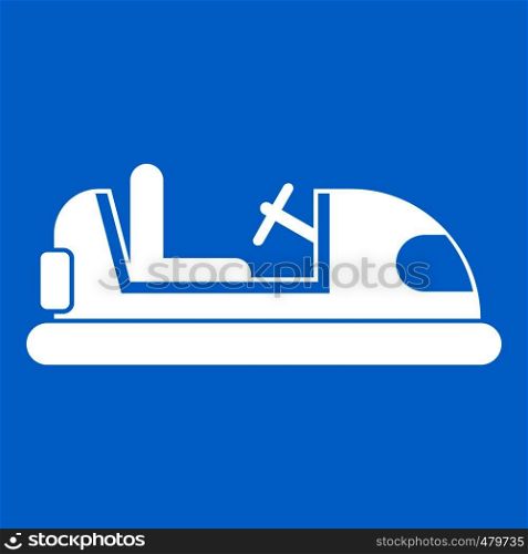 Toy car icon white isolated on blue background vector illustration. Toy car icon white