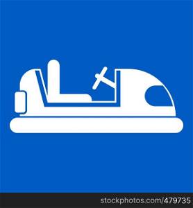 Toy car icon white isolated on blue background vector illustration. Toy car icon white