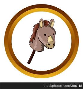 Toy donkey vector icon in golden circle, cartoon style isolated on white background. Toy donkey vector icon