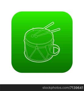 Toy drum icon green vector isolated on white background. Toy drum icon green vector