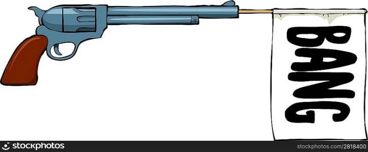 Toy gun shoots a flag bang vector illustration