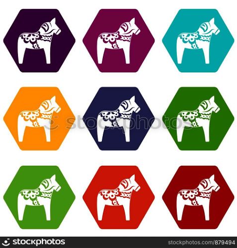 Toy horse icon set many color hexahedron isolated on white vector illustration. Toy horse icon set color hexahedron