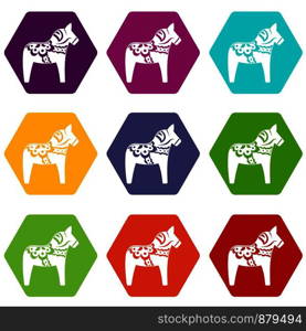 Toy horse icon set many color hexahedron isolated on white vector illustration. Toy horse icon set color hexahedron