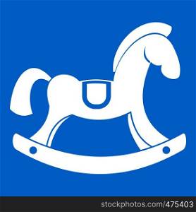 Toy horse icon white isolated on blue background vector illustration. Toy horse icon white