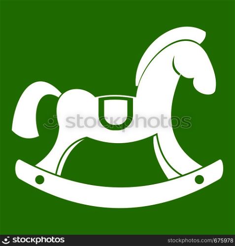 Toy horse icon white isolated on green background. Vector illustration. Toy horse icon green
