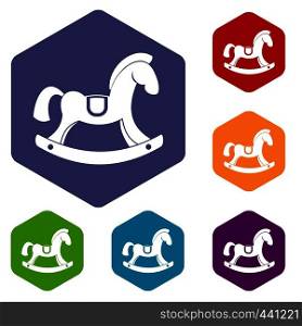 Toy horse icons set hexagon isolated vector illustration. Toy horse icons set hexagon