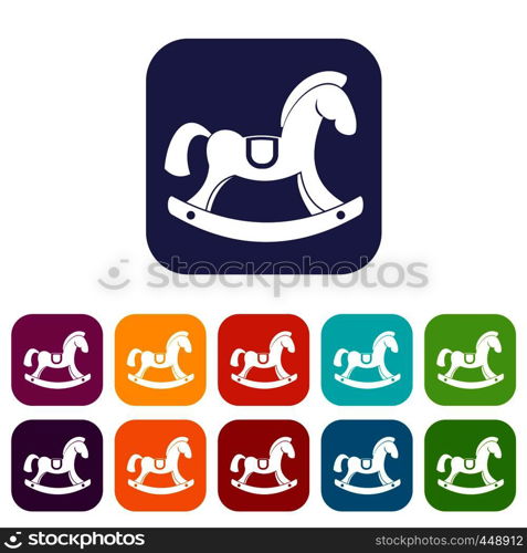 Toy horse icons set vector illustration in flat style In colors red, blue, green and other. Toy horse icons set flat