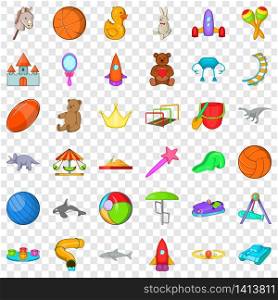 Toy icons set. Cartoon style of 36 toy vector icons for web for any design. Toy icons set, cartoon style