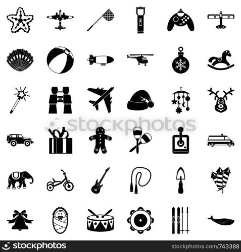 Toy icons set. Simple style of 36 toy vector icons for web isolated on white background. Toy icons set, simple style