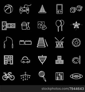Toy line icons on black background, stock vector