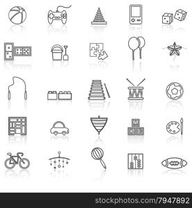 Toy line icons with reflect on white, stock vector