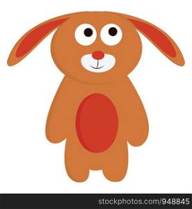 Toy of a rabbit in brown and red color, vector, color drawing or illustration.