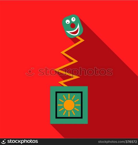 Toy on spring in box icon. Flat illustration of toy on spring in box vector icon for web. Toy on spring in box icon, flat style