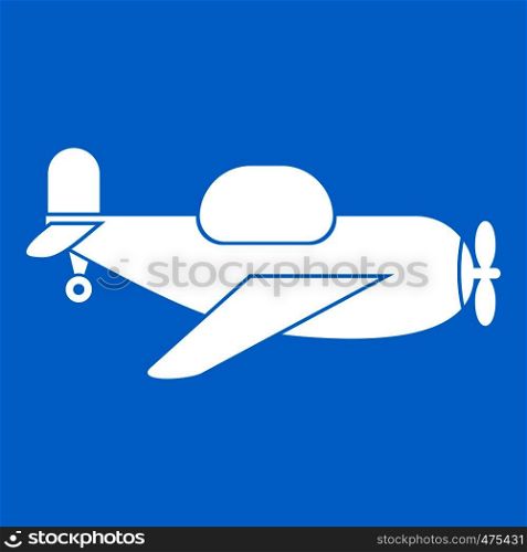Toy plane icon white isolated on blue background vector illustration. Toy plane icon white