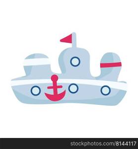 Toy ship semi flat color vector object. Full sized item on white. Beach activities. Plaything for water games simple cartoon style illustration for web graphic design and animation. Toy ship semi flat color vector object
