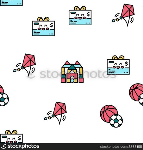 Toy Shop Sale Product Vector Seamless Pattern Thin Line Illustration. Toy Shop Sale Product Vector Seamless Pattern