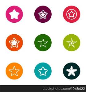 Toy star icons set. Flat set of 9 toy star vector icons for web isolated on white background. Toy star icons set, flat style