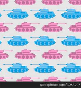 Toy tank seamless pattern. Blue and pink military toys. Vector ornament for baby tissue.&#xA;