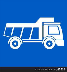 Toy truck icon white isolated on blue background vector illustration. Toy truck icon white