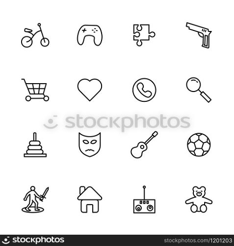Toys and hobby line icon set for online shop. Editable stroke vector, isolated at white background