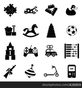 Toys black simple icons set isolated on white background. Toys black simple icons set