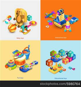 Toys design concept set with isometric baby fun interactive toys isolated vector illustration. Toys Isometric Set