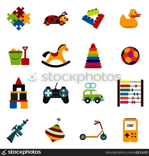 Toys flat icons set isolated on white background. Toys flat icons set