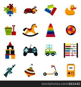 Toys flat icons set isolated on white background. Toys flat icons set