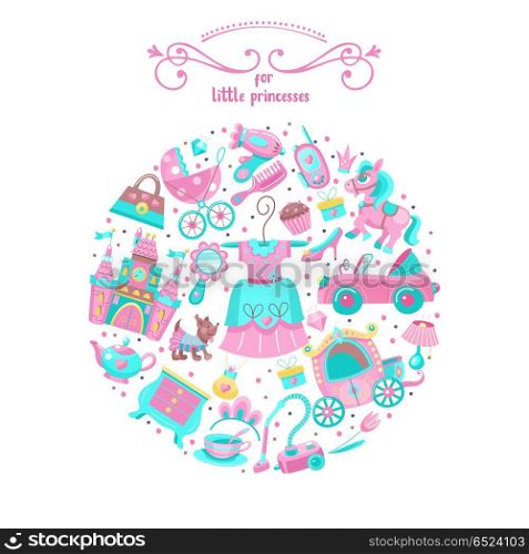 Toys for little princesses. Set of vector cliparts.. Toys for little princesses. Big set of vector cliparts.
