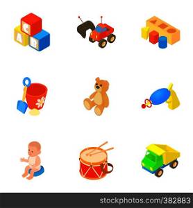 Toys icons set. Cartoon illustration of 9 toys vector icons for web. Toys icons set, cartoon style