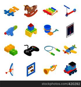 Toys isometric 3d icons set isolated on white background. Toys isometric 3d icons set