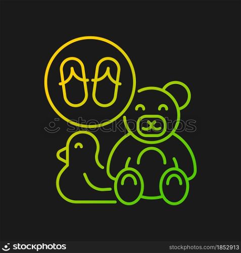 Toys made from flip flops gradient vector icon for dark theme. Handmade toys. Reducing environmental threat. Thin line color symbol. Modern style pictogram. Vector isolated outline drawing. Toys made from flip flops gradient vector icon for dark theme
