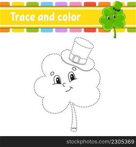 Trace and color. Coloring page for kids. Handwriting practice. Education developing worksheet. Activity page. Game for toddlers. St. Patrick’s day.