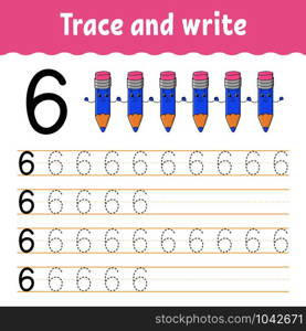 Trace and write. Handwriting practice. Learning numbers for kids. Education developing worksheet. Activity page. Game for toddlers and preschoolers. Isolated vector illustration in cute cartoon style. Trace and write. Handwriting practice. Learning numbers for kids. Education developing worksheet. Activity page. Game for toddlers and preschoolers. Isolated vector illustration in cute cartoon style.