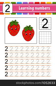 Trace and write. Handwriting practice. Learning numbers for kids. Education developing worksheet. Activity page. Game for toddlers and preschoolers. Isolated vector illustration in cute cartoon style.