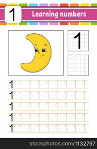 Trace and write. Handwriting practice. Learning numbers for kids. Education developing worksheet. Activity page. Game for toddlers and preschoolers. Isolated vector illustration in cute cartoon style.