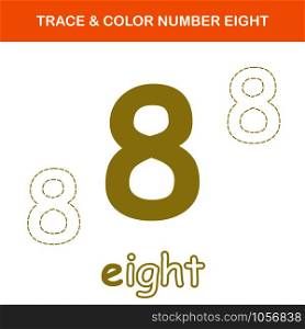 Trace & color number 8 worksheet. Easy worksheet, for children in preschool, elementary and middle school.