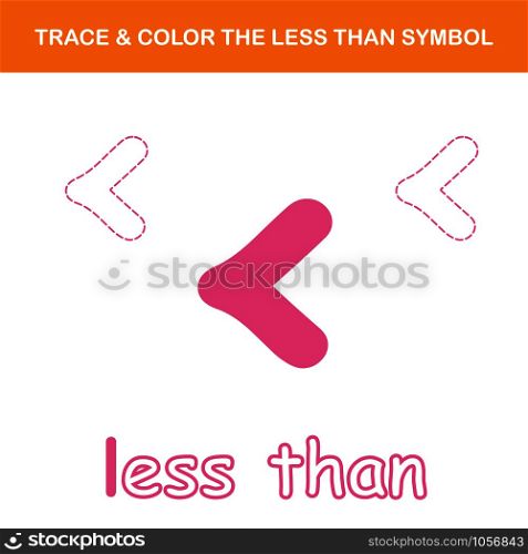 Trace & color the less than symbol worksheet. Easy worksheet, for children in preschool, elementary and middle school.