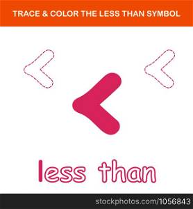 Trace & color the less than symbol worksheet. Easy worksheet, for children in preschool, elementary and middle school.