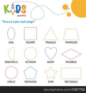 Trace & color the shape. Preschool worksheet practice. Printable easy and colorful worksheet for kids.