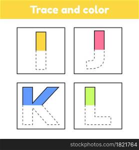 Trace letters for kindergarten and preshool kids. Write and color. Vector Illustration.. Trace letters for kindergarten and preshool kids. Write and color.