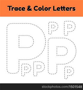 Trace line letter for kindergarten and preshool kids. Write and color k. Vector Illustration.. Trace line letter for kindergarten and preshool kids. Write and color p. Vector Illustration.