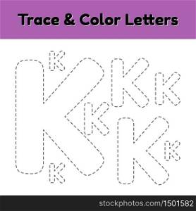 Trace line letter for kindergarten and preshool kids. Write and color. Vector Illustration.. Trace line letter for kindergarten and preshool kids. Write and color.